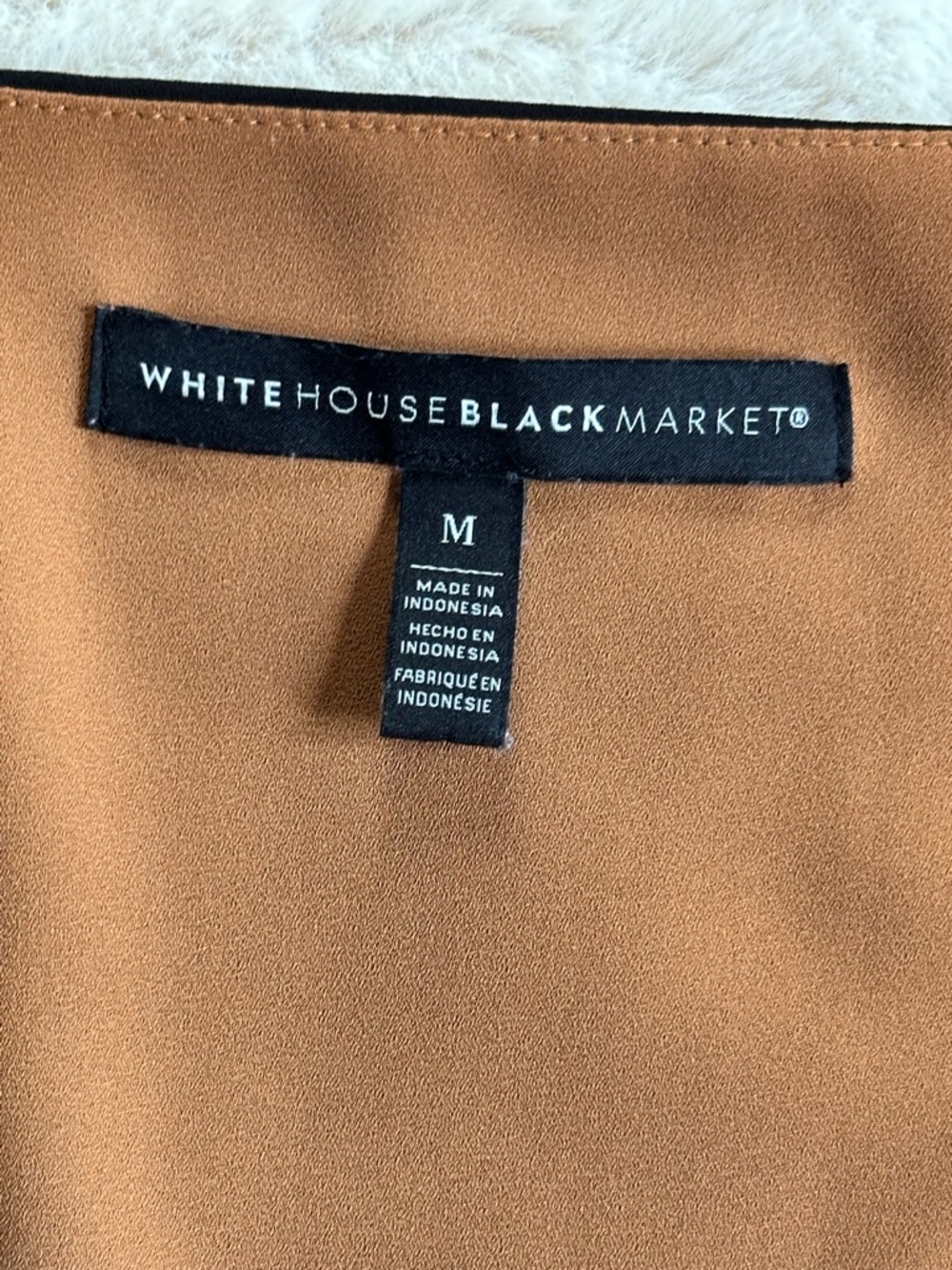 WHITE HOUSE BLACK MARKET Colorblock Blouse Black Camel V-Neck Flowy Top Medium - Picture 8 of 10